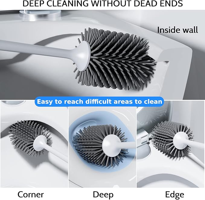 Toilet Brush 2 Pack Toilet Bowl Brush and Holder with Ventilated Holder Bathroom Accessories Toilet Bowl Cleaners with Silicone Bristles Cleaning Supplies Toilet Cleaner Brush for Deep Cleaning