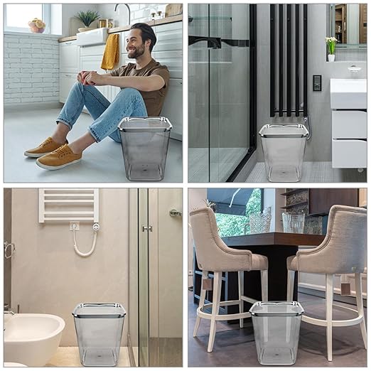 Large Plastic Trash Can 12L with Electroplated Press Ring Bathroom and Kitchen Wastebasket for Home Use Portable Rubbish Bin for Bedroom and Office
