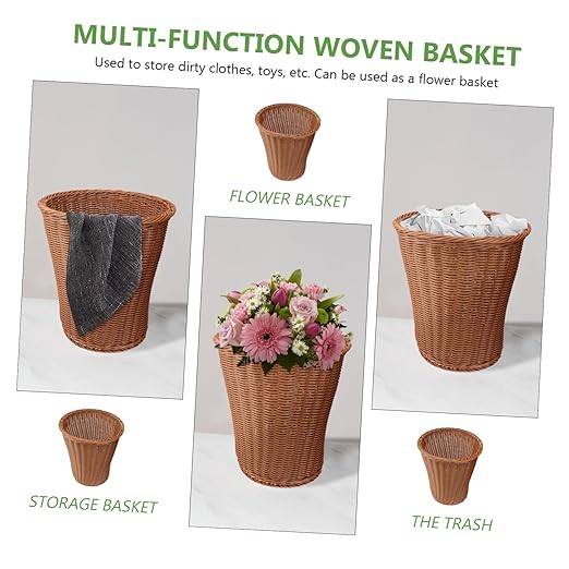 Woven Rattan Trash Can Household Wastebasket Multi Purpose Storage Basket for Bedroom Bathroom Office Random Color Random Color