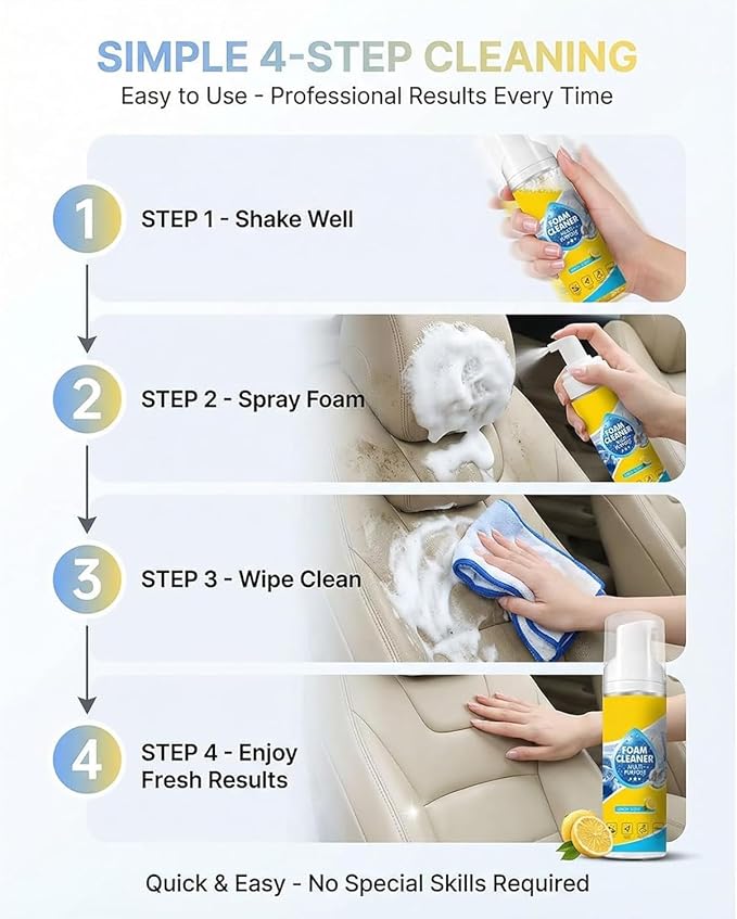 Powerful &amp Multipurpose Car Interior Foam Cleaner All-Purpose Rinse-Free Foam Cleaner Spray Car Seat Cleaner Spray Foam Deep Penetration Rich Foaming Stain Remover (3PCS 150ML)