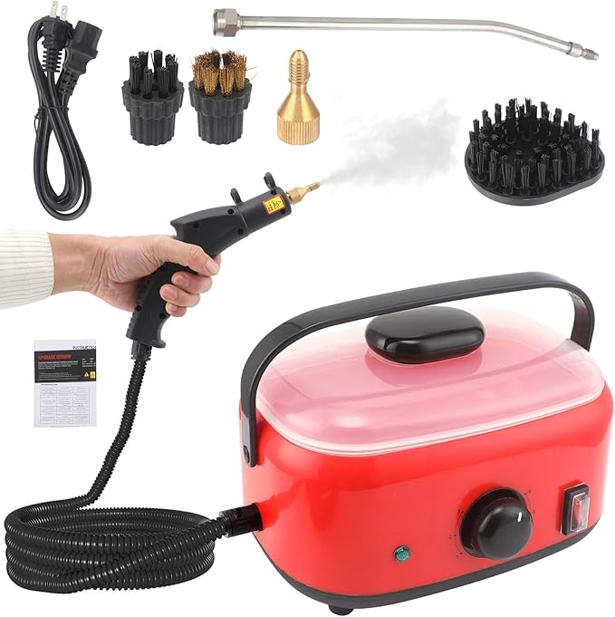 2500w Handheld High Temp Portable Cleaning Machine Steam Cleaner Natural Steam Cleaner with 3 Brush Heads 6-Level Air Output Adjustment Portable Multipurpose Steam Cleaner for Kitchen FurnitureCar