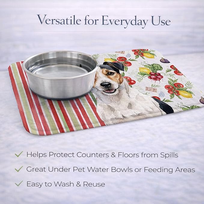Caroline's Treasures Parson Russell Terrier Vegetables Dish Drying Mat Absorbent Dish Drying Mat Pad for Kitchen Counter Dish Drainer Mat for Countertop 14 x 21 Multicolor