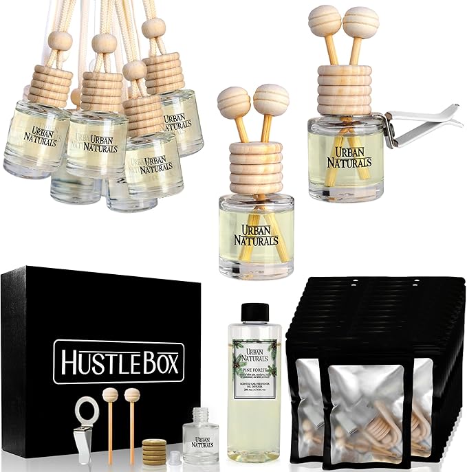 Pine Forest Hanging Car Air Freshener and Essential Oil Diffusers with Vent Clips - 25-Pack Automobile Aromatherapy Diffuser Bottles - Kit Ideal for Resale Gifts &amp Party Favors