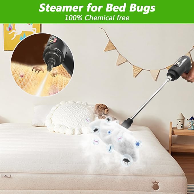 Handheld Steam Cleaner 2500W High Pressure Steamer for Cleaning Portable Steam Cleaner with 1.6L Water Tank 3 Levels Adjustable Handle Steam Cleaner for Home Car Furniture Bed Bugs (Green)