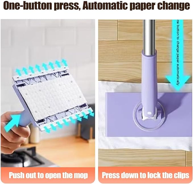 2026 Upgraded Zero Touch Mini Mop Cloth Changing Mini Mop with Automatic Hands Free Push Pull Handle 360 Rotating Head Includes 8 Cleaning Cloths for Bathroom and Kitchen