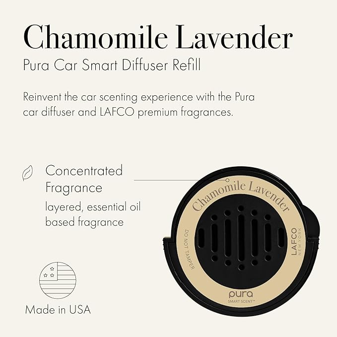 LAFCO New York Pura Car Smart Diffuser Refill Chamomile Lavender - 30-Day Scent - Free of Parabens &amp Phthalates - Cruelty Free