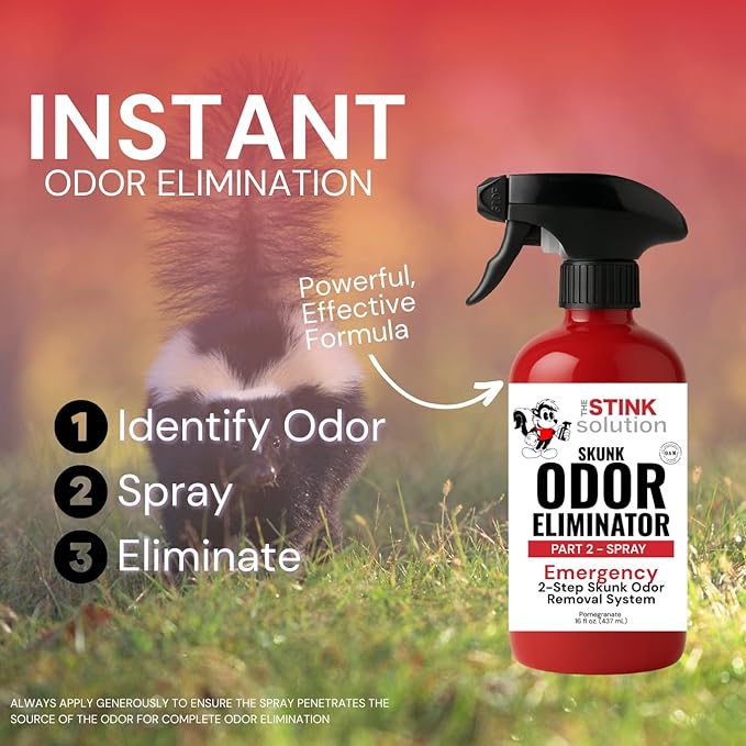 The Stink Solution Skunk Odor Eliminator for Dogs Natural Skunk Smell Remover Kit 16 oz Bath Booster &amp 16 oz Pomegranate Spray Pet Safe Skunk Odor Remover Skunk Deodorizer &amp Skunk Spray Neutr