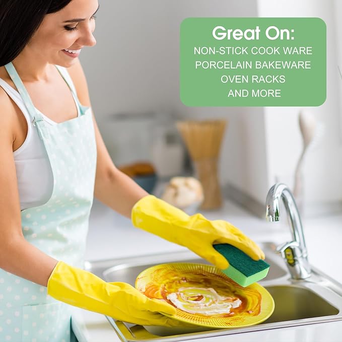 Tioncy 100 Pcs Individually Wrapped Sponges Bulk Kitchen Green Non Scratch Scrub Sponges Dual Sided Cleaning Scrubber for Household Washing Dishes Pots Pans Sinks Stoves Appliances Car Bike