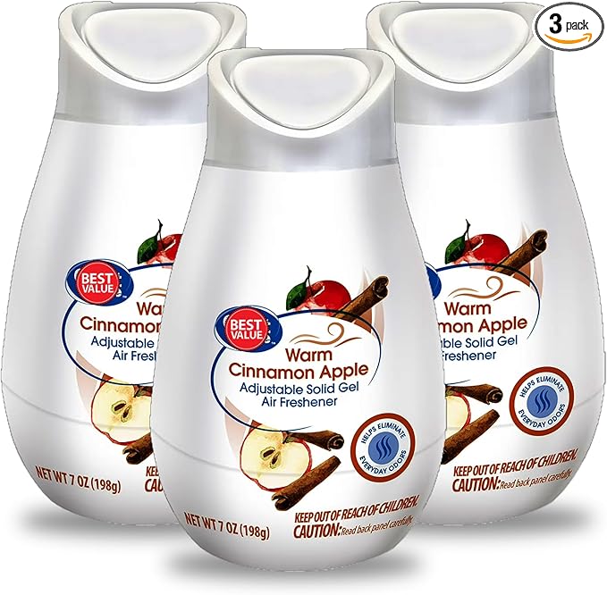Adjustable Solid Gel Cone Air Freshener 7 oz – Warm Cinnamon Apple Scent Odor Eliminating Gel Freshener for Home Bathroom Kitchen Office &amp Car – Long Lasting Fragrance - (Pack of 3)