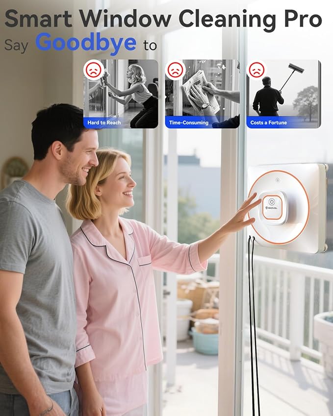 Window Cleaning Robot 8000Pa Suction Robot Window Cleaner 4 Cleaning Modes with Intelligent Path Planning 15-Stage Anti-Fall System Remote Control for Glass Windows Mirrors Tiles
