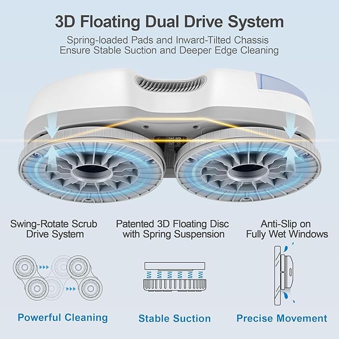 HUTT S7 Window Cleaning Robot 6500Pa Suction 3D Floating Chassis HydroJet Water Spray 80ml Tank Multiple Safety Systems SLAM 4.0 Navigation 8 x Cloths All-in-One Storage Box