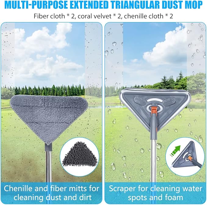 360° Rotatable Wall Mop with Long Handle Extension Pole Wall Cleaning Mop Triangle Dry and Wet Dust Wall Cleaner Mops(Type B)