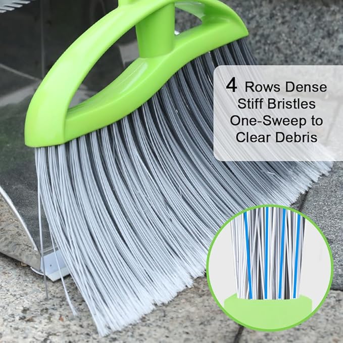 3 Pack Wide Heavy Duty Angle Broom - Stiff Bristle Outdoor Brooms for Sweeping Patio Garden Garage Yard (Black Yellow Green)