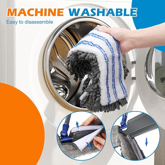 Mops for Floor Cleaning Masthome Flat Dust Mop with 4 Reusable Pads 2-Sided Microfiber Dust Mop for Wet &amp Dry Use Flat Flip Mops for Hardwood Laminate VinylKitchen Tile -1 Scraper