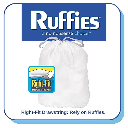 Ruffies Tall Kitchen Trash Bags - 13 Gallon 320 Total Bags (8 Packs of 40 Count) Right-Fit Drawstring – White Bags