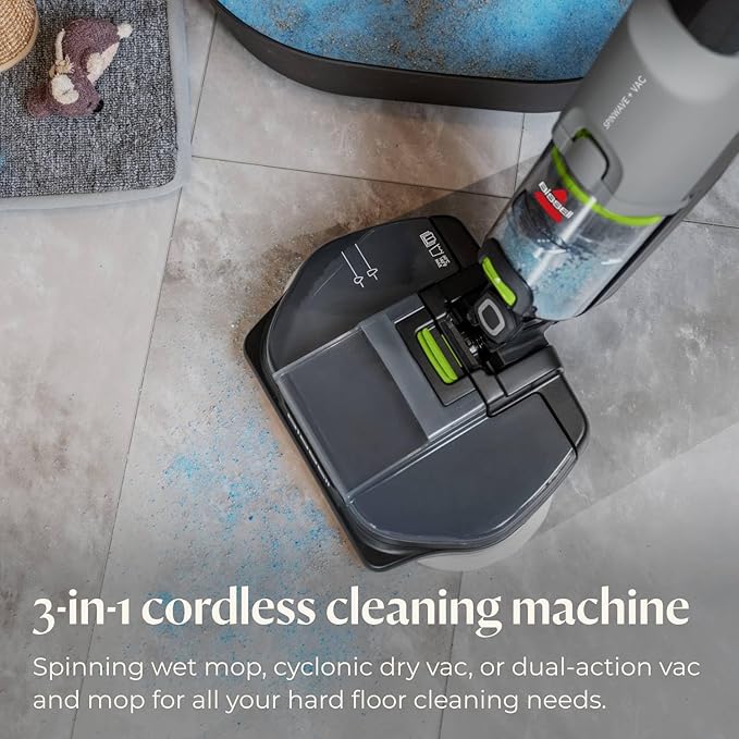 Bissell® SpinWave® + Vac Cordless Hard Floor Spin Mop + Vacuum Lay-Flat Multi-Use Cleaning Hard Floor Sanitize Formula Included