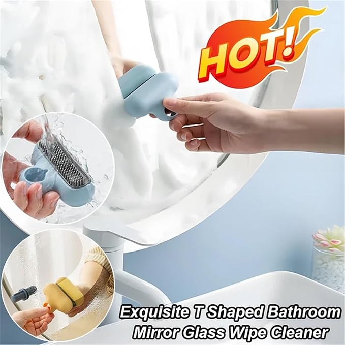 Shaped Bathroom Mirror Cleaner with Silicone Shower Glass Wiper Descaling Remover Handle Cleaning Tool ﻿(Yellow)