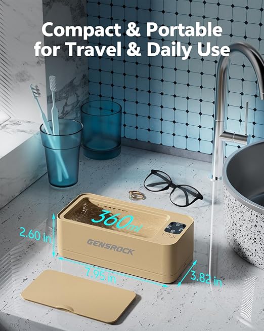 GENGROCK Ultrasonic Jewelry Cleaner Machine 48kHz Sonic Cleaner 3 Modes Deep Cleaning 360ML Food Grade Tank 45dB Quiet for Jewelry Rings Gold Silver Glasses Dentures(Rose Gold)