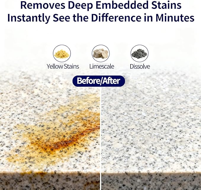 Stone Cleaner &amp Descaler – Removes Rust Hard Water Scale Dirt Buildup &amp Residue – Safe for Marble Granite Porcelain Tile &amp Concrete – Home Garden Office &amp Exterior Surface Cleani