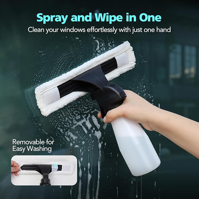 Window Vacuum Cleaner Kit Cordless 35Min Runtime &amp 2 Suction Nozzles Cleaning Tool All-in-One Electric Squeegee Spray Kit for Streak-Free Windows Washing Shower Glass MirrorsCar