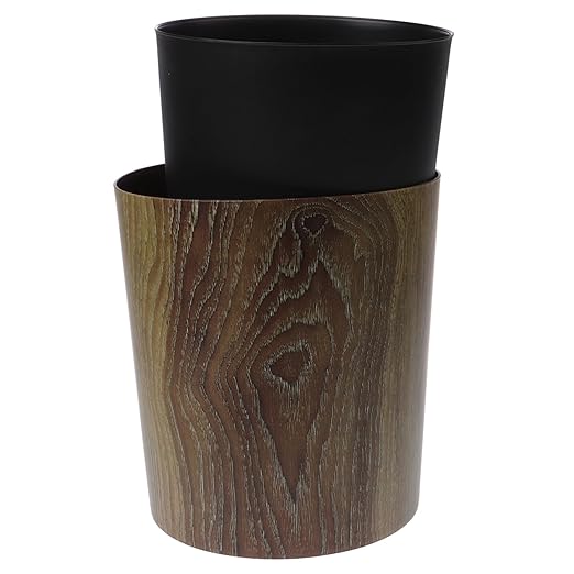 Cabilock Elegant Vintage Style Trash Can Large Capacity Imitation Wood Grain Waste Basket for Bathroom Kitchen Hotel Home