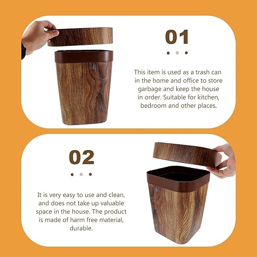 VOSAREA Garbage Can for Bathroom Capacity Trash Can Wood Grain Wastebasket Material