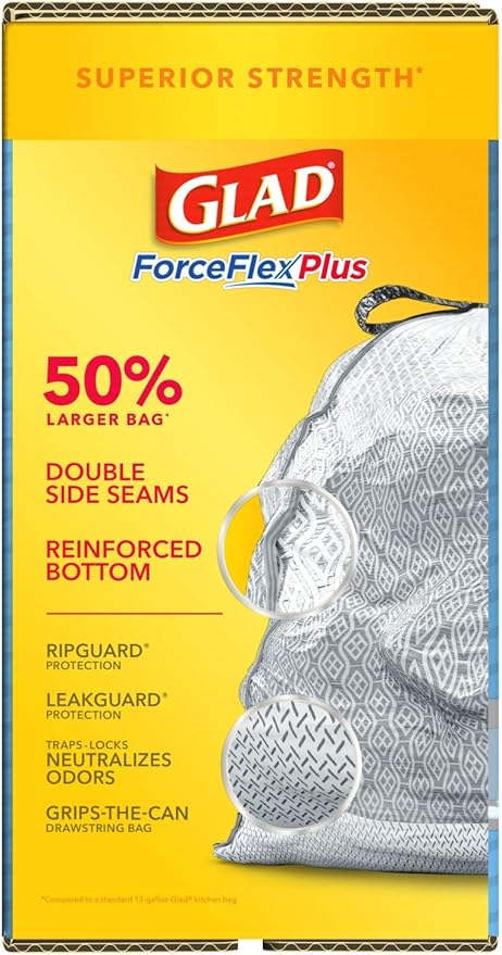 Glad Trash Bags Force Flex Kitchen Pro Drawstring Garbage Bags Fresh Clean 80 Count