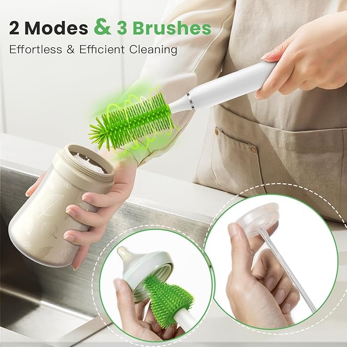 Bestidy Electric Baby Bottle Cleaner Kit for Travel- Rechargeable 360° Rotation Electric Baby Bottle Brush with Replaceable Nipple/Straw Brush 2-Speed Modes 50ml Lotion Bottle &amp Storage Bag