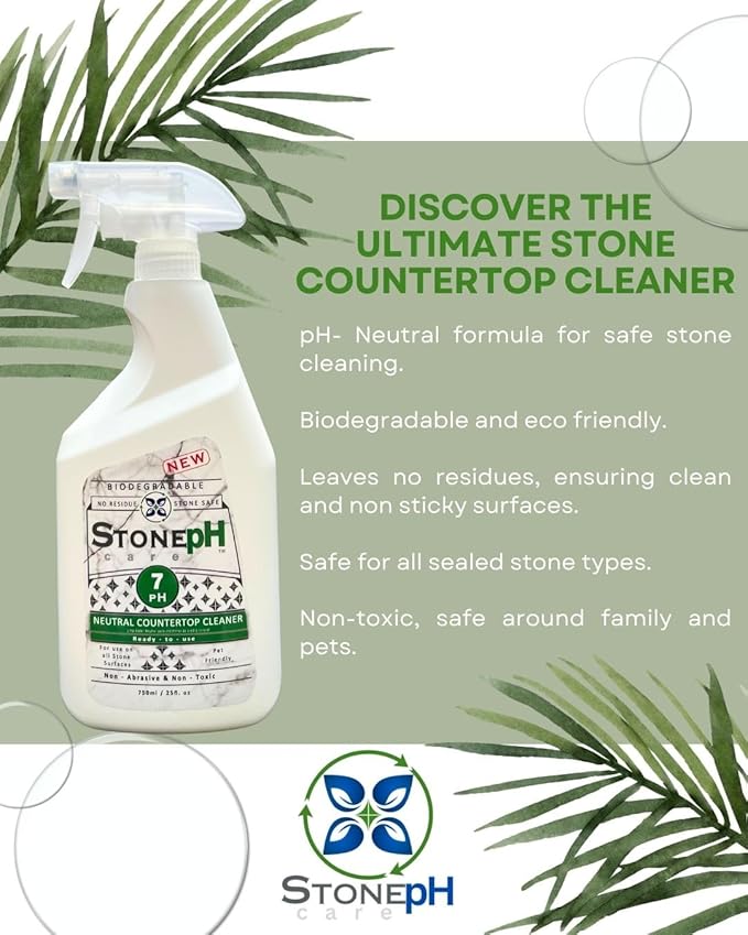 Countertop Cleaner Spray - Daily Granite Cleaner Spray - Stone Cleaner- Ph Neutral Formula For Kitchen &amp Home Cleaning Surfaces Marble Quartz Lemon (25 Fl. Oz)