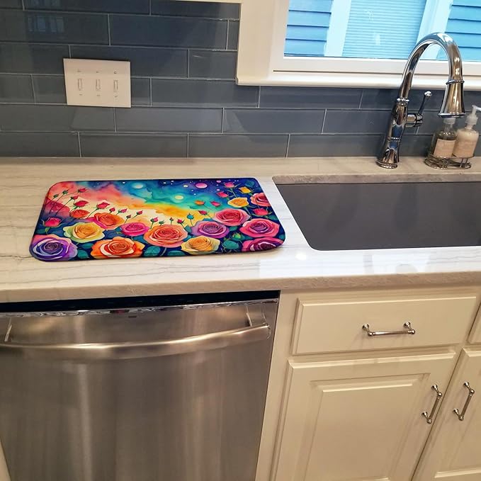 Caroline's Treasures DAC1457DDM Roses in Color Dish Drying Mat Absorbent Dish Drying Mat Pad for Kitchen Counter Dish Drainer Mat for Countertop 14 x 21 Multicolor