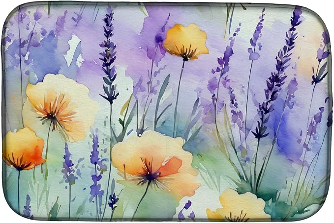 Caroline's Treasures DAC1581DDM Lavender in Watercolor Dish Drying Mat Absorbent Dish Drying Mat Pad for Kitchen Counter Dish Drainer Mat for Countertop 14 x 21 Multicolor