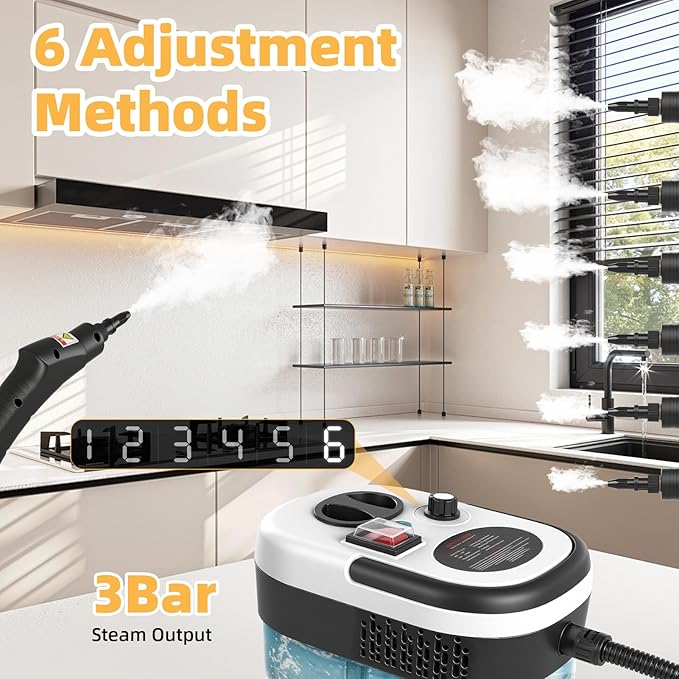 2500W Pressurized Handheld Steam Cleaner Portable Car Steamer for Auto Detailing High-Temperature Pressure Steam Cleaner 6-gears Adjustable Steam Cleaning Machine for Home/Kitchen/Grout/Floor/Tile