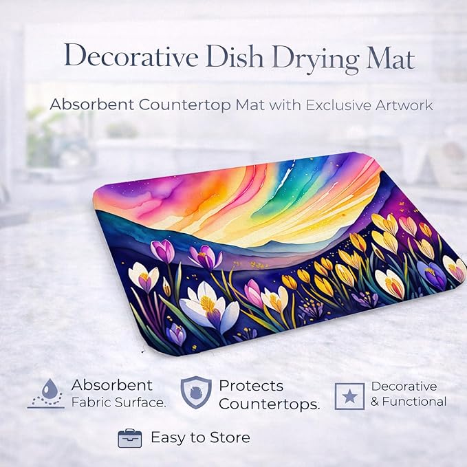 Caroline's Treasures DAC1424DDM Crocus in Color Dish Drying Mat Absorbent Dish Drying Mat Pad for Kitchen Counter Dish Drainer Mat for Countertop 14 x 21 Multicolor