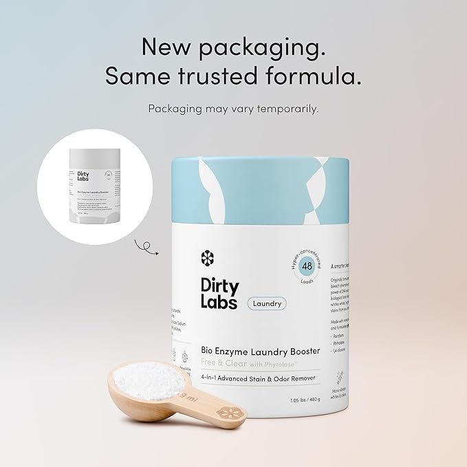 Dirty Labs | Scent Free | Bio Enzyme Laundry Booster | 48 Loads (1 lb) | Hyper Concentrated | High Efficiency &amp Standard Machine Washer | Nontoxic Biodegradable | Stain &amp Odor Removal Enzyme