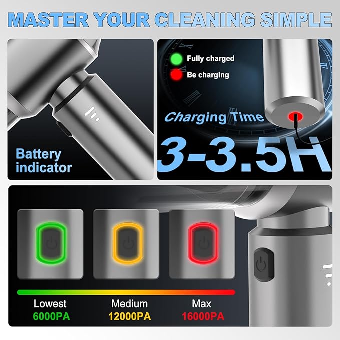 Handheld Car Vacuum Cordless 22000PA Strong Suction Mini Vacuum Cleaner with 100000 RPM Brushless Motor 4-in-1 Portable Vacuum for Car Detailing Camping Home &amp Gift Gray Silver