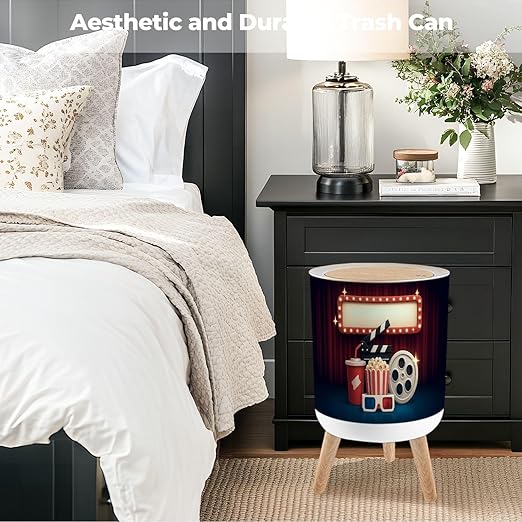 Bathroom Trash Can with Lid Cinema Theater Object red Curtain Showing Electric Frame Garbage Bin Waste Basket for Kitchen Office Bedroom Decoration Diaper Pail 1.8 Gallon