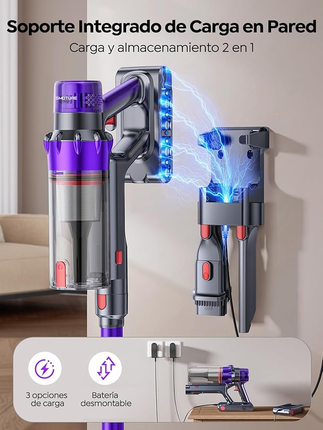 SMOTURE Cordless Vacuum Cleaner 600W/50Kpa/Max 65Mins Vacuum Cleaners for Home Stick Vacuum for Pet Hair/Sofa/Carpet/Hard Floor