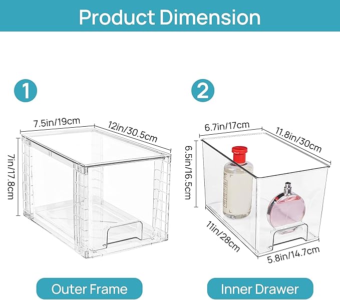 Vtopmart 2 Pack Large Stackable Storage DrawersClear Acrylic Drawer Organizers with Handles Easily Assemble for BathroomKitchen UndersinkCabinetClosetMakeupPantry organization and Storage