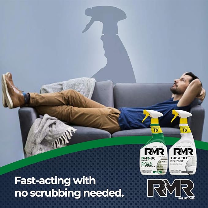 RMR Mold Stain Eraser Max Pack – No-Scrub Tub &amp Tile Cleaner + Instant Mold &amp Mildew Stain Remover Spray Indoor/Outdoor Bathroom Shower Siding &amp Deck Cleaning Kit 2–32 Oz Bottles