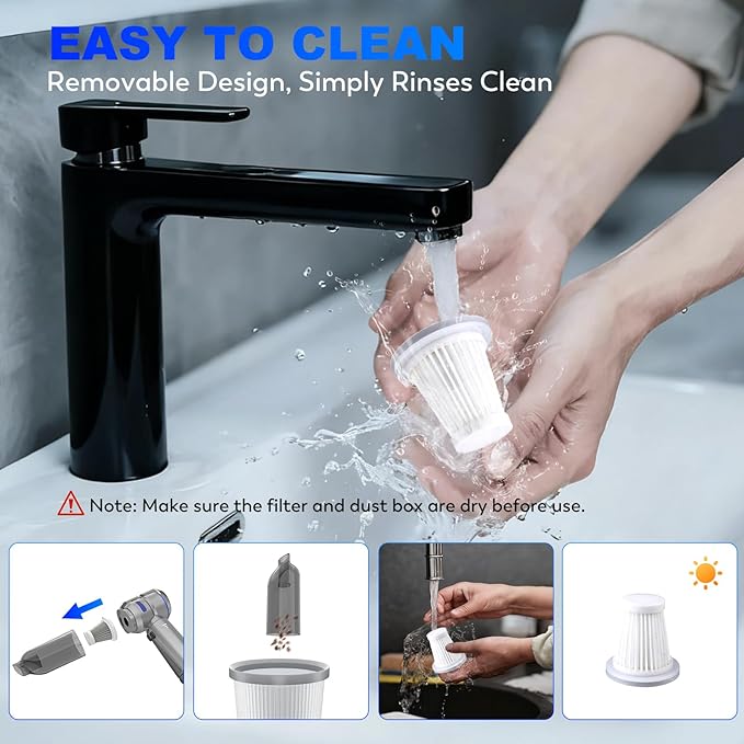 Handheld Car Vacuum Cordless 22000PA Strong Suction Mini Vacuum Cleaner with Brushless Motor 4-in-1 Portable Vacuum for Car Detailing Home Office &amp Travel Silver Blue