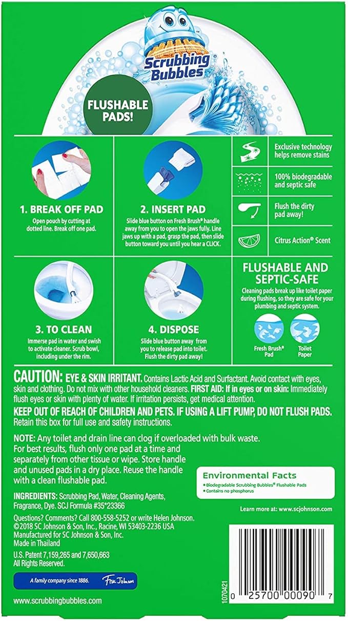 Scrubbing Bubbles Flushable Toilet Wand Refills Fresh Brush Toilet Cleaner Refill Pads Cleans Limescale &amp Fights Odors Citrus Scent 10 Count Pack of 4