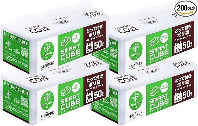 [Amazon.co.jp Limited] Japan Sanipack Smart Cube NOCOO IN Trash Bag 7.8 gal (30 L) Handle Translucent Easy Removal Tissue Type 50 Sheets x 4 Pack 19.7 x 27.6 inches (50 x 70 cm) 0.017 mm