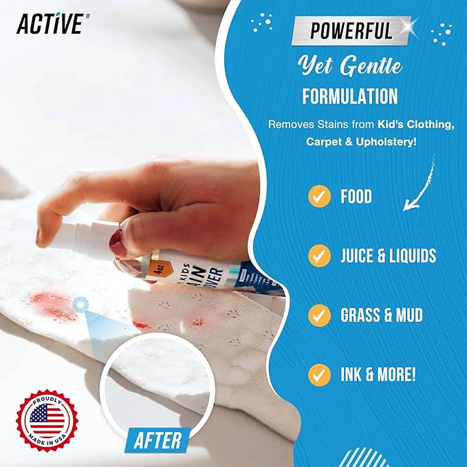 ACTIVE Messy Kids Stain Remover and Coffee Maker Cleaner - Includes 12oz Messy Kids Stain Removal Spray and 24ct Coffee Machine Cleaning Tablets