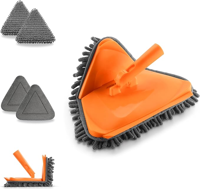 Wall Cleaner Tool with 4 Replacement Pads // 3-in-1 Wall Washer Mop for Walls Baseboards and Windows // Wall and Baseboard Cleaner Fits All Extension Poles with Acme Thread (Pole Sold Separately)