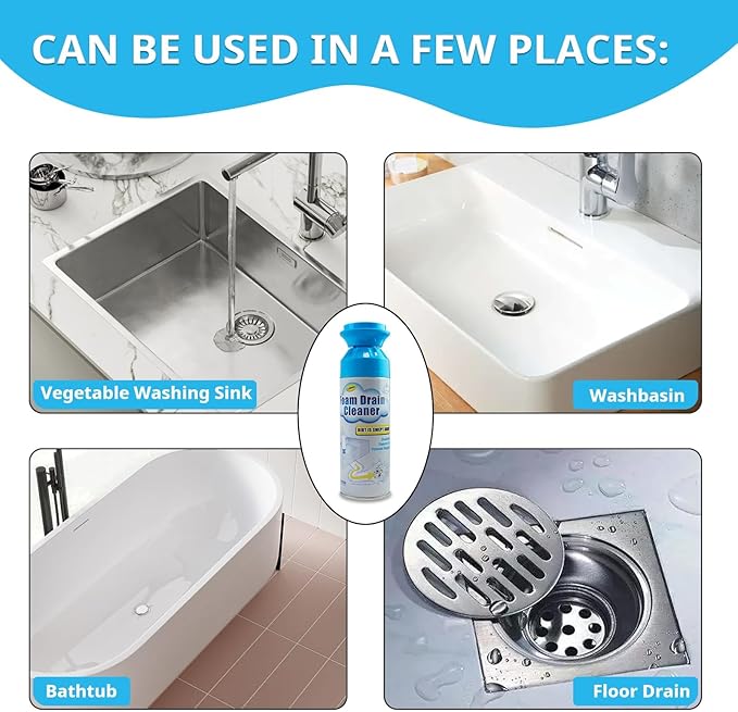 Drain Cleaner Foaming Drain Cleaner and Deodorizer Sink Cleaning Foam Drains Clog Remover for Kitchen Bathroom Drains Sinks Tubs (2PCS)