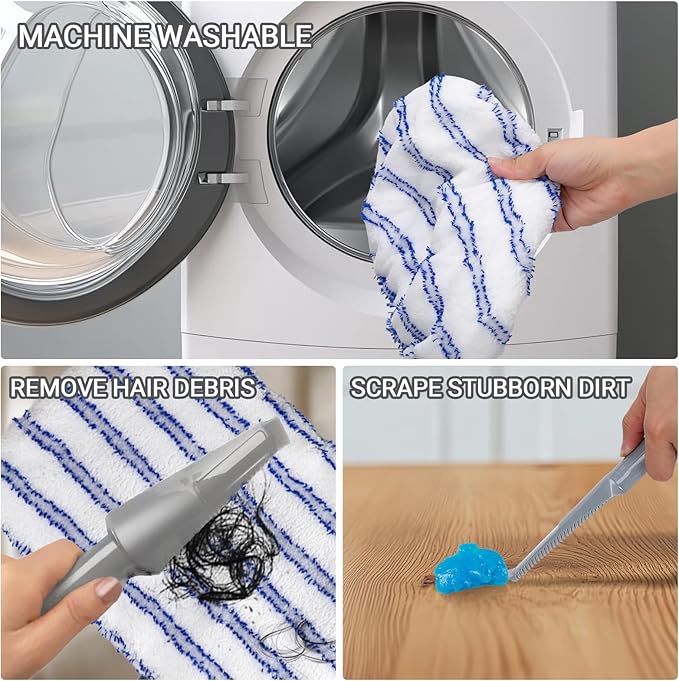 Masthome Extra Large Microfiber Mop for Floor Cleaning 16“ Flat Mop with 5 Pad for Wet &amp Dry Use Dust Mop for Hardwood Laminate Tile Ceramic 1 Cleaning Scraper Included-Blue