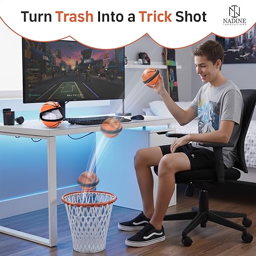 Set of 2 Basketball Trash Can - 2 Zippered Shooting Balls - Perfect Basketball Gift - Boys Room Decor - Easter basket for Dorm or Home Office - Kids Bedroom Wastebasket - Sport Party- Size 12x12x12
