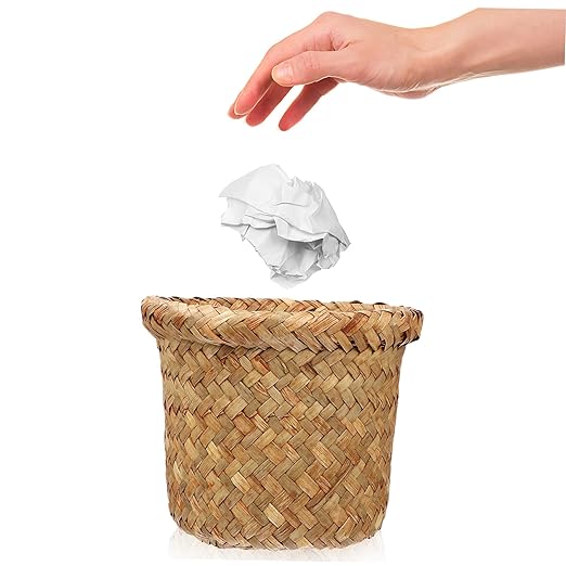 3pcs Wastebasket Trash can Trash Container bin Sundries Container Bathroom Trash can Kitchen Rubbish Bin dust bin Hand Woven Basket Trash Small can Straw Seaweed vase Office