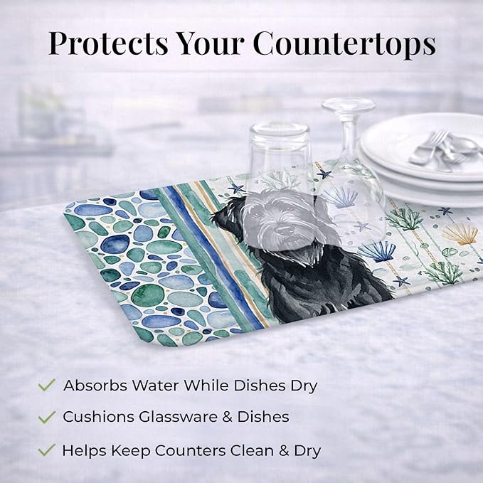 Caroline's Treasures Black Briard Coastal Sea Glass Dish Drying Mat Absorbent Dish Drying Mat Pad for Kitchen Counter Dish Drainer Mat for Countertop 14 x 21 Multicolor