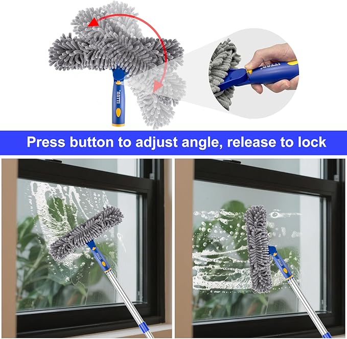 ITTAR Professional Window Cleaning Squeegee Kit 7.15 Ft High Reach Cleaner Tool Rotatable Window Washing Equipment with Extension Pole for Indoor/Outdoor Window Glass Car 1 Blade 2 Scrubber
